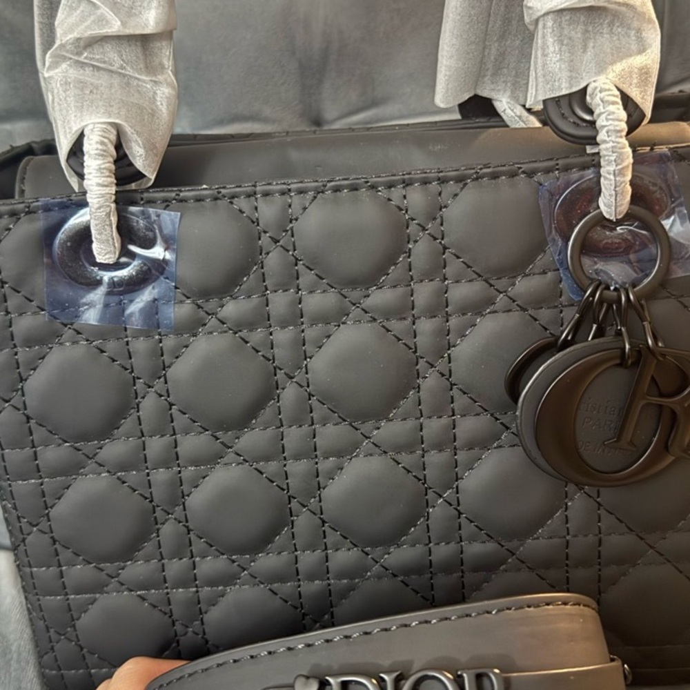 Dior Gray Quilted Shoulder Bag with Silver Hardware